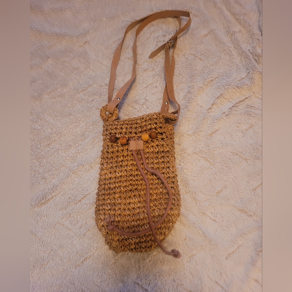 Straw Drawstring Beaded Handbag - image 2